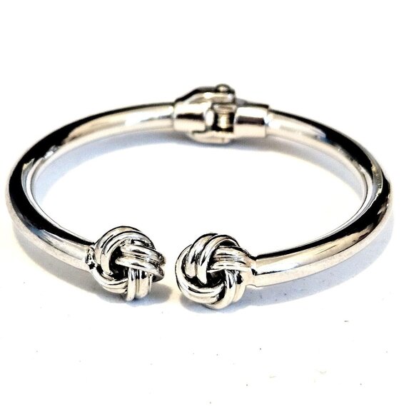 Silver Tone Double Knot Hinged Cuff Bracelet - Picture 1 of 3